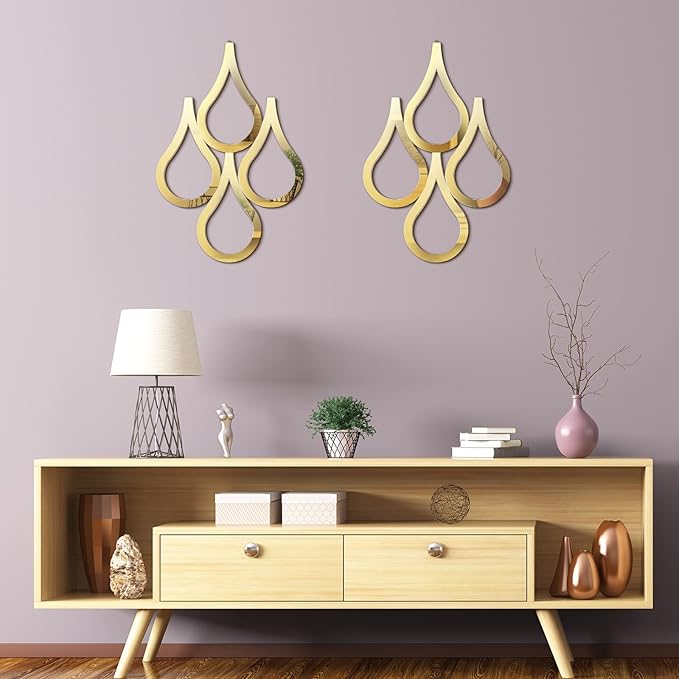 Weysat 2 Pieces Teardrop Wall Mirror Hanging Wall Mounted Decorative Accent Mirror for Home Living Room Bedroom Bathroom, 15.7 x 11 Inch(Gold)