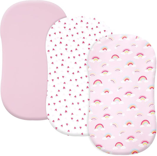 david's kids 3 Pack Bassinet Sheets, Ultra Soft Breathable Comfortable Baby Sheet Set for Boys Girls Neutral, Univeral Fit for Most Cradle and Bassinet Mattress, Rainbow