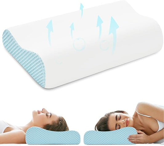 Memory Foam Cooling Bed Pillows for Sleeping, Ergonomic Cervical Pillow for Neck and Shoulder Pain Relief, Adjustable Cold Pillow with Pillowcase