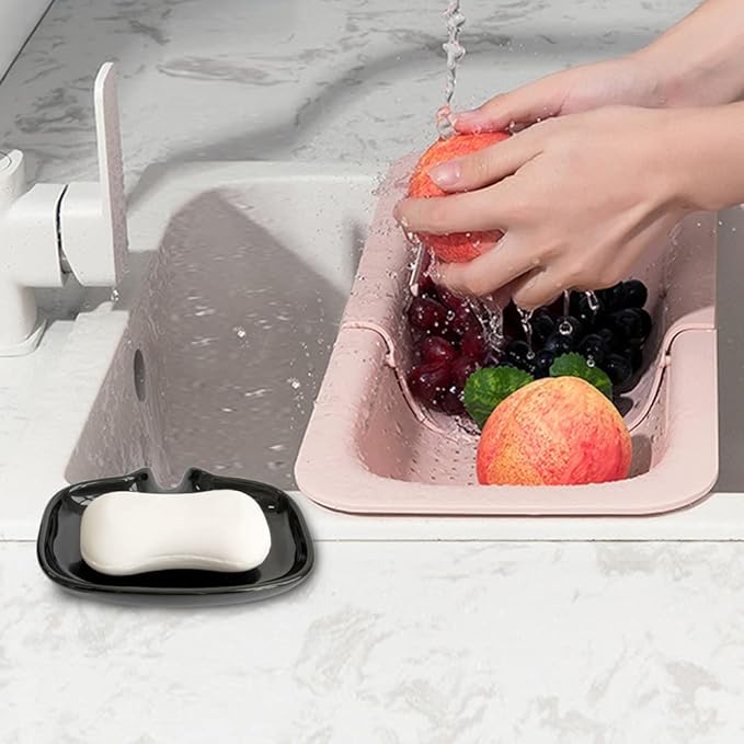 Multi-Color Ceramic Soap Dish for Kitchen or Bathroom, Easy to Clean, Self Draining Soap Holder, Keeps Soap Dry (Black)