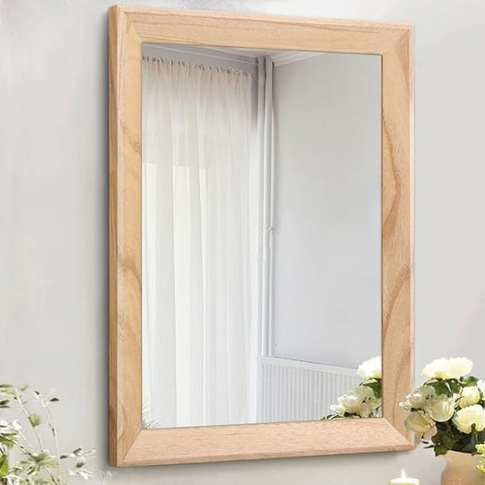 AAZZKANG Rustic Mirrors for Wall Rectangle Wood Frame Mirror Decorative for Farmhouse Bedroom Bathroom Living Room Small