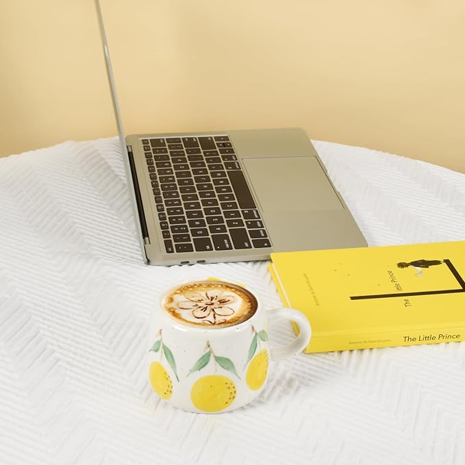 Koythin Ceramic Coffee Mug, Cute Fruits Creative Mugs Design, Printed Flowers Cup for Office and Home, 10 oz/300 ml for Latte Tea Milk (Orange)