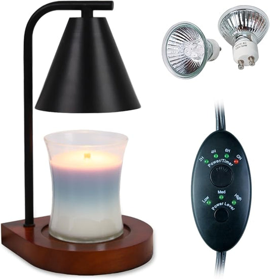 SOKCVSEA Candle Warmer Lamp - Candle Warmer with Timer, Birthday Gifts for Women Mom Gifts, House Warming Gifts New Home Decor, Wax Melt with 2 Bulb Black 02
