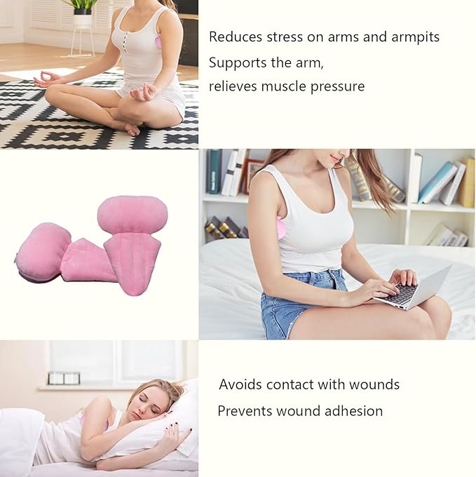 Lymphedema Axilla Pillow Mastectomy Recovery Pillow Breast Pillow Post Surgery Pillow for Cancer Lumpectomy Surgery Recovery Post-Surgery Underarm Pillow Armpit Pain Relief (2pc) (Pink)
