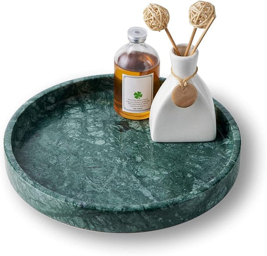 Italian 100% Marble Round Vanity Tray 10'', Decorative & Fruit Serving Trays for Bathroom, Kitchen, Nightstand, Jewelry Ring Dish Holder, Table Accents Decor, Green
