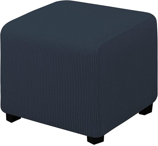 Easy-Going Stretch Square Ottoman Cover Folding Storage Stool Furniture Protector Soft Slipcover with Elastic Bottom (15x15x15inch, Dark Blue)
