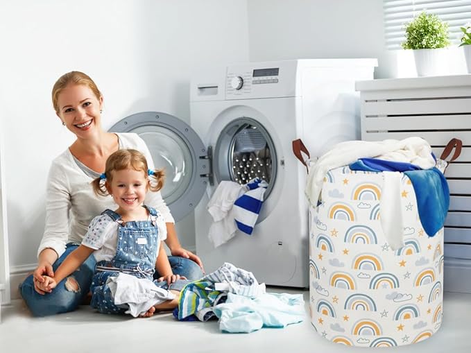 Kids Laundry Hamper,Rainbow Laundry Basket Collapsible Girls Storage Baskets for Home Decor,Office,Toy Organizer,(Bule Rainbow)