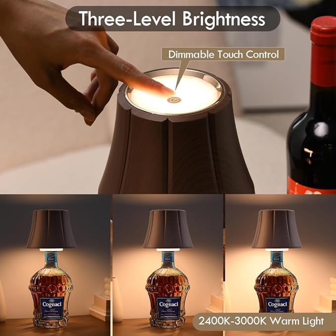 WILIT Wireless Bottle Lamp for Liquor Bottles, 3-Level Brightness Cordless Lamp Shades for Table Lamps, Battery Operated Night Light for Bedroom, Bar Decor, Living Room, Women Gifts, Mothers Day Gifts