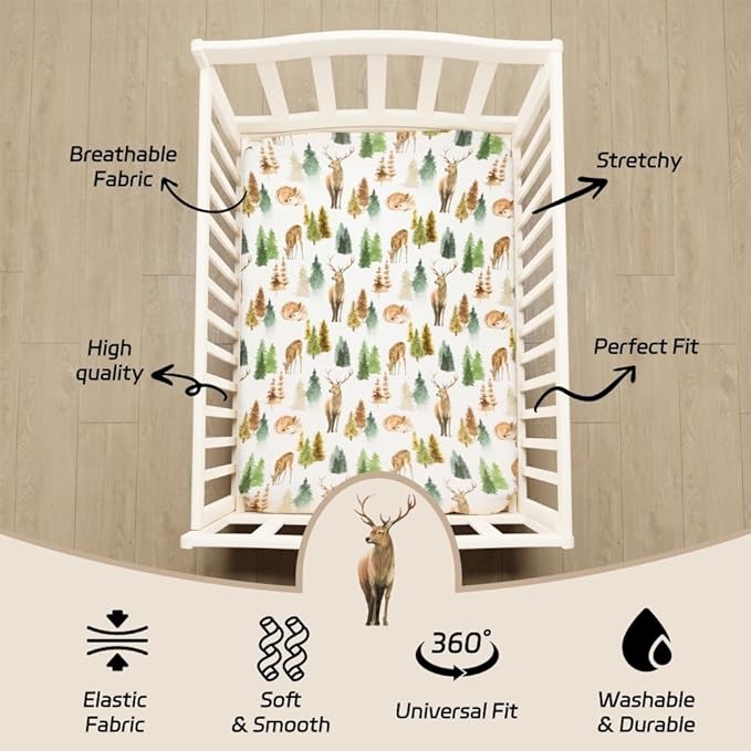 4 Pack N Play Sheets Woodland Forest Animals Wood Neutral Unisex Fitted Baby N Play Sheets Fitted for Standard Pack and Plays and Mini Cribs Set for Baby Boys or Girls (Cartoon Fox)