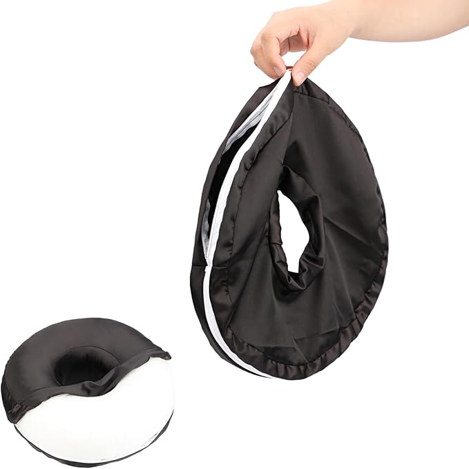 Washable Ear Piercing Pillowcase Luxury Satin Ear Hole Silky Pillowcase for Pierced Ear Side Sleepers Ear Inflammation Pressure Sore Pain Relief Support Neck Head Black