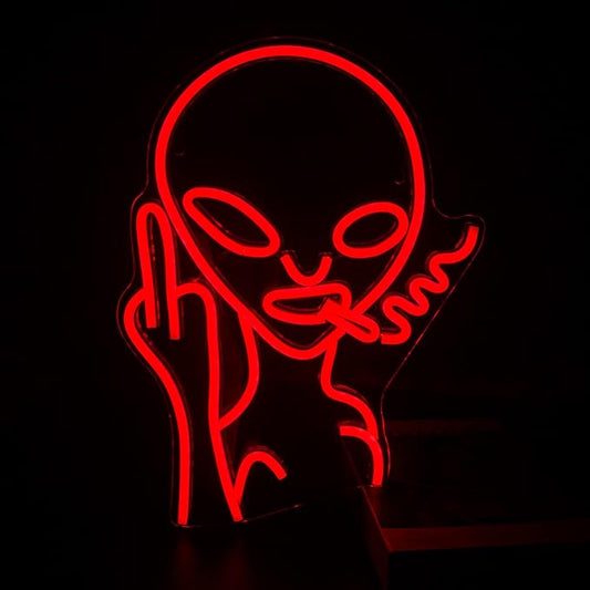 Red Alien LED Neon Signs, Shop Bar Pub Man Cave, Hip Hop Party Signs For Game Room and Bedroom Wall Decor