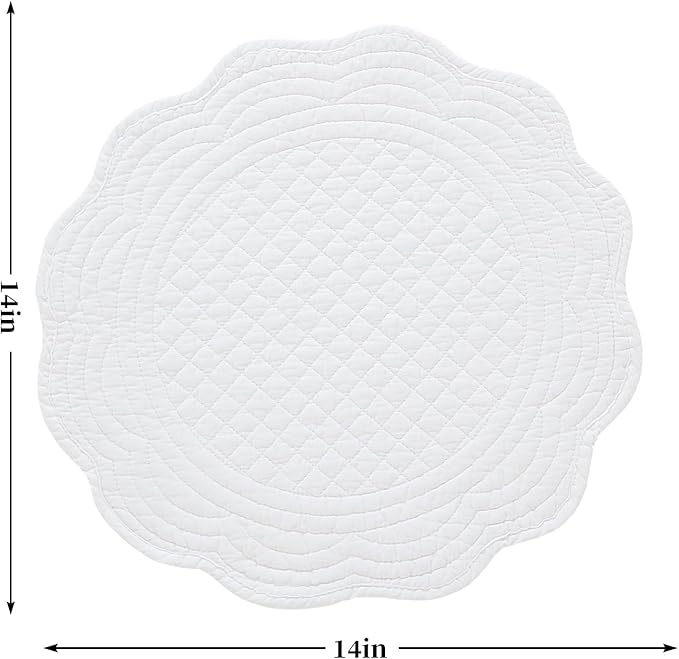 HOMBYS Quilted Placemats Set of 6 Washable Round Placemats for Kitchen Table-100% Cotton Fabric 13 Inch Round Table Mats, Cotton Fabric with Microfiber Filling, (13"x13", Pure White)