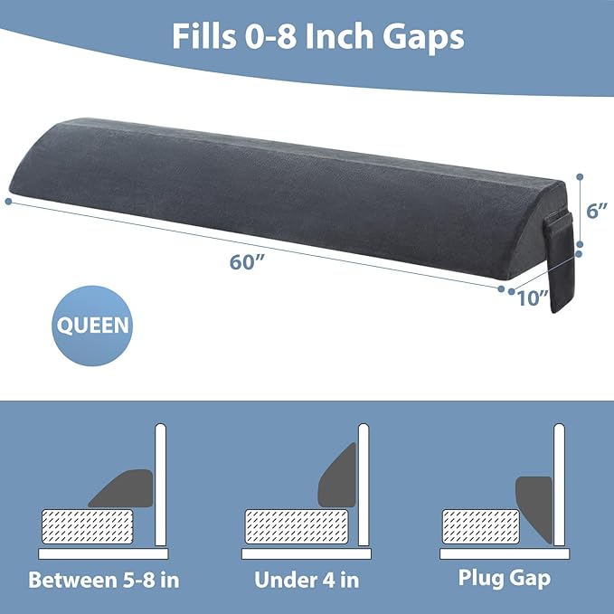 Queen Bed Wedge Pillow for Headboard Gap, Mattress Bed Gap Filler(0-8"), Between Headboard and Mattress, Triangle Headboard Pillow(Grey,Queen)