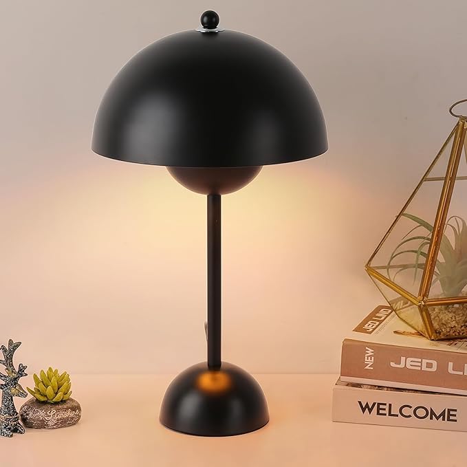 COSYLUX Modern Small Table Lamp for Bedroom, Cute Dome Shade Reflecting Light Reading Lamp for Living Room, Kid's Room, Study, Office, Beside Bedside Nightstand Desk Lamp(Black)