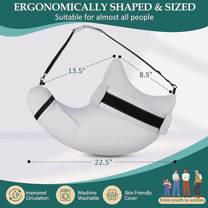 HARBOREST Shoulder Surgery Pillow with Straps & Pocket - Shoulder Pillow for Shoulder Pain, Rotator Cuff Pillow for Sleeping or Sitting, Shoulder Relief Pillow (Light Grey)