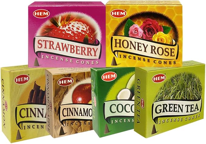 Hem Incense Cones Variety Pack #5 and Cone Incense Burner Bundle with 6 Most Sought-After Fragrances