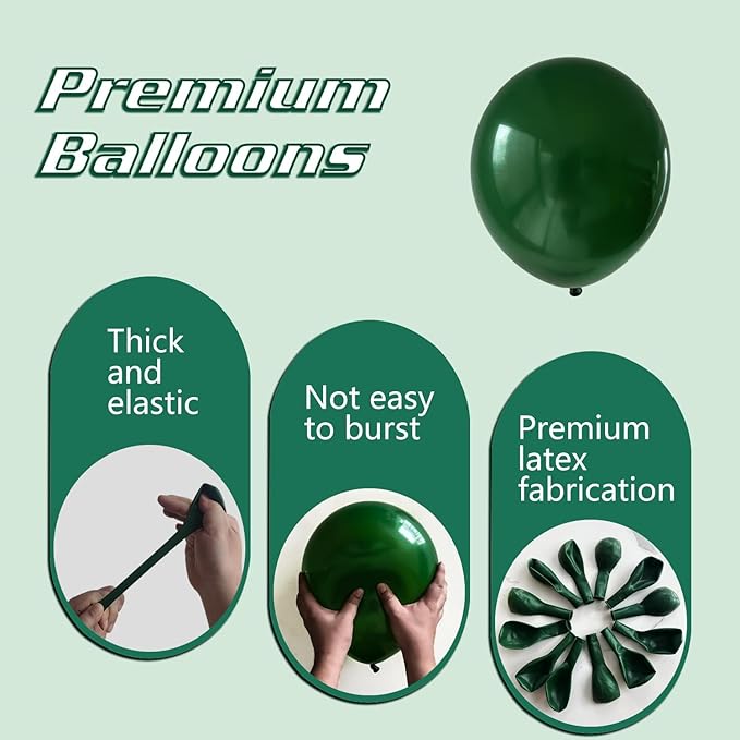 Dark Green Balloons 145pcs Different Sizes 18 12 10 5 Inch Forest Green Balloons for Birthday Wedding Baby Shower Jungle Summer Theme Anniversary Celebration Decoration