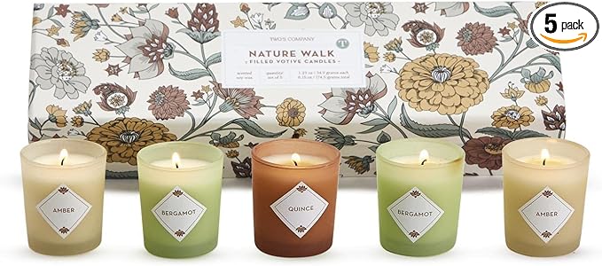 Two's Company Nature Walk Set of 5 Scented Candles in Gift Box Includes 3 Scents