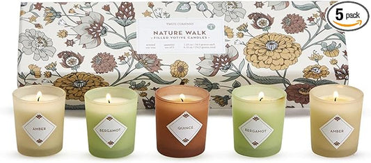 Two's Company Nature Walk Set of 5 Scented Candles in Gift Box Includes 3 Scents