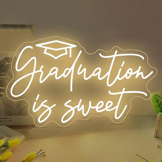 Graduation is Sweet Cap Neon Sign Class of 2025 Grad Party LED Neon Light Congrats Grad Prom Party Backdrop Wall Decor Graduation Gift