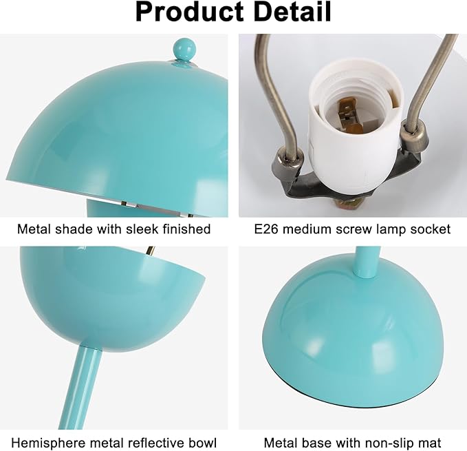 COSYLUX Modern Small Table Lamp for Bedroom, Cute Dome Shade Reflecting Light Reading Lamp for Living Room, Kid's Room, Study, Office, Beside Bedside Nightstand Desk Lamp(Light Green)