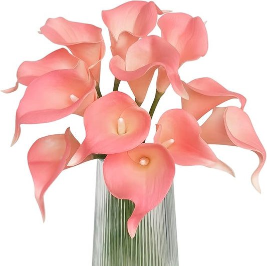 Letjolt Artificial Calla Lily Pink Flowers 12Pcs Fake Flower Bouquet for Home Decoration Wedding Party Decor, Light Pink