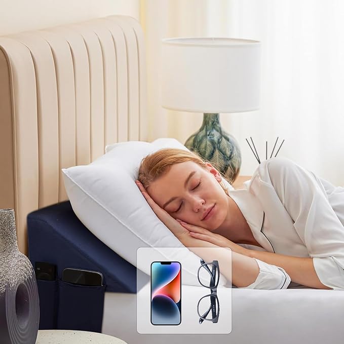 King Bed Wedge Pillow for Headboard, Foam Headboard Pillow, Bed Gap Filler, Mattress Wedge, Mattress Gap Filler King - Fill The Gap (0-7") Between Headboard and Mattress (Navy, 76"x10"x6")