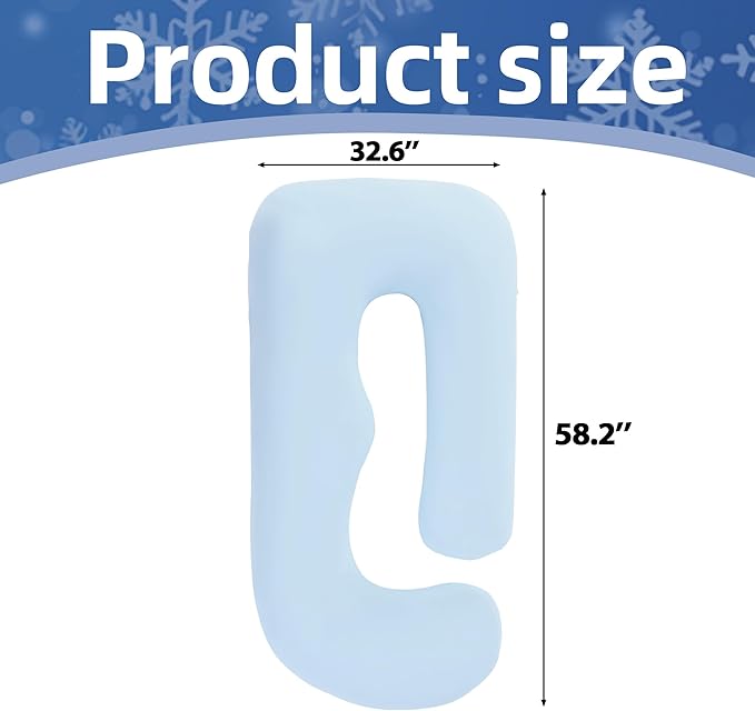 Cooling Pregnancy Pillow Cover (ONLY Pillowcase), Q-Max 0.4 U Shaped Luxurious Smooth Maternity Pillow Cover with Hidden Zip, Cool Large Pillow Protector for Side Hot Sleeper, Blue, 58x32 in