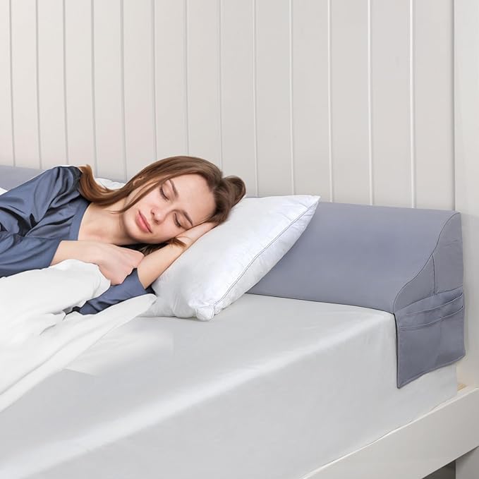 Vekkia King Size Bed Wedge Pillow for Headboard Gap, Mattress Gap Filler W/Big Pockets, Triangle Bloster Pillow, Bed Gap Filler to Close The Gap (0-6") Between Your Headboard and Mattress, Light Grey