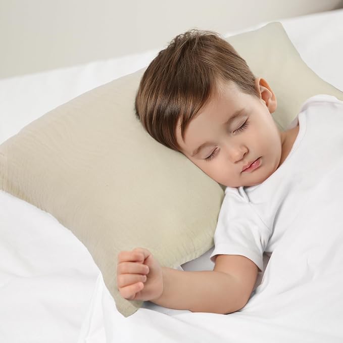 Organic Cotton Muslin Mini Pillowcases with Envelope Design,2 Pack Ultra Breathable Kids Toddler Pillowcases for Boys and Girls- 13 x 18 inches (Beige)