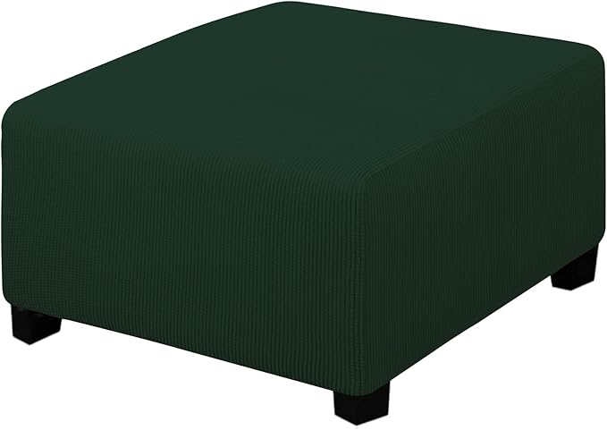 Easy-Going Stretch Square Ottoman Cover Folding Storage Stool Furniture Protector Soft slipcover with Elastic Bottom (30x30x15inch, Dark Green)