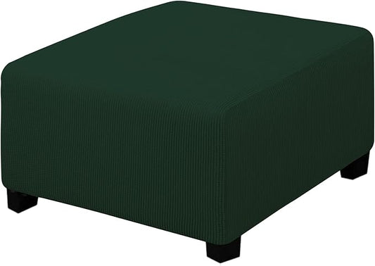 Easy-Going Stretch Square Ottoman Cover Folding Storage Stool Furniture Protector Soft slipcover with Elastic Bottom (30x30x15inch, Dark Green)