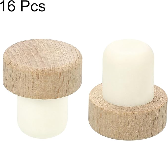 uxcell 16Pcs T-shaped Stoppers, 0.75inch Dia Cork Wine Stopper Reusable Wine Bottle Rubber Corks Sealing Plug for Wine Beer Beverage Bottle Crafts, Wood Color