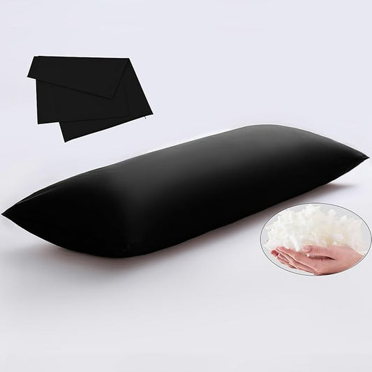 Memory Foam Body Pillow with Removable 100% Cotton Cover, Fluffy Full Body Pillows for Adults, Large Long Bed Pillow for Sleeping, Firm & Supportive (20x54 inch, Black)