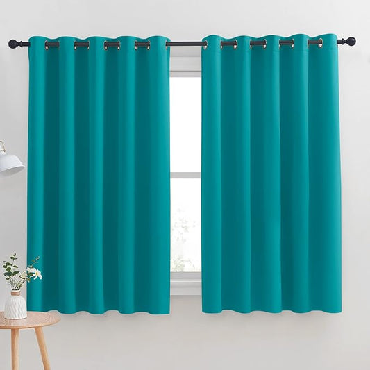 NICETOWN Thermal Insulated Peacock Teal Blackout Curtains for Bedroom, Window Treatment Solid Grommet Room Darkening Drape Panels for Bedroom (Set of 2, 70 by 63 inches Long)