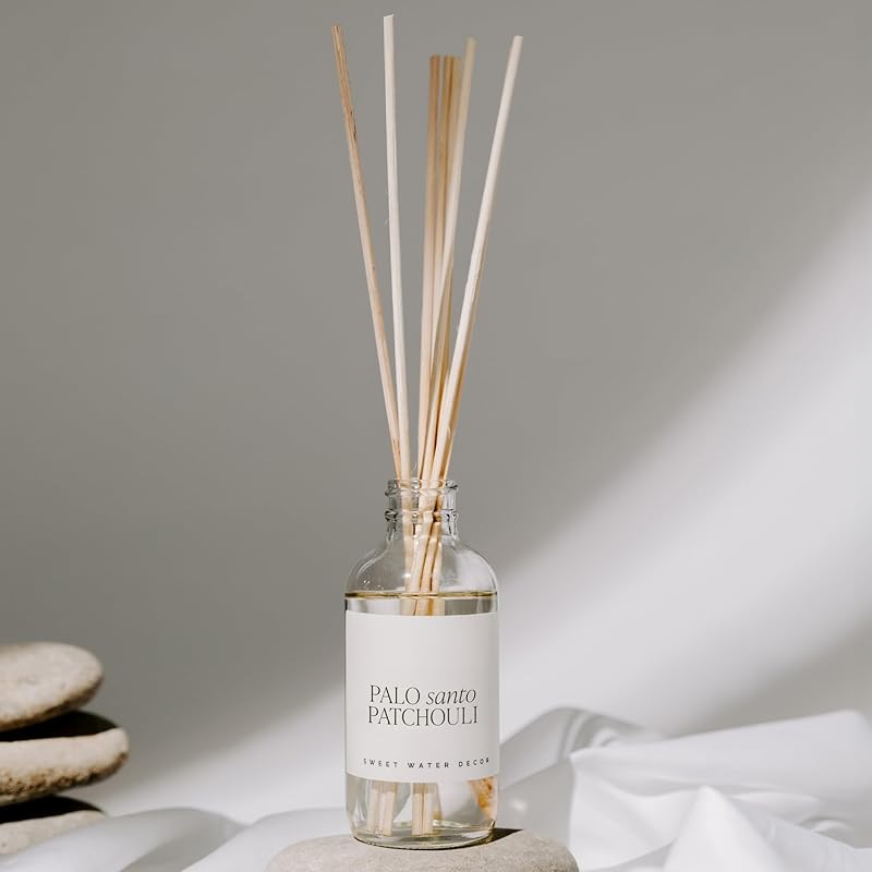 Sweet Water Decor Palo Santo Patchouli Reed Diffusers for Home - Room Diffuser with Nutmeg, Patchouli & Olibanum Scent - Reed Diffuser for Bathroom Lasts for 3 Months - Home Diffuser with Premium Oil