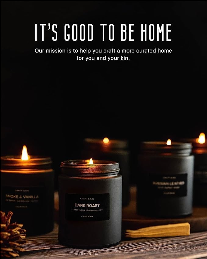 Craft & Kin Premium Dark Roast Coffee Candle | Black Spring Scented Candles for Home | Long Lasting with 45 Hour Burn Time, 7.6oz | Made with Soy | Aromatherapy at Home | Gifts for Men