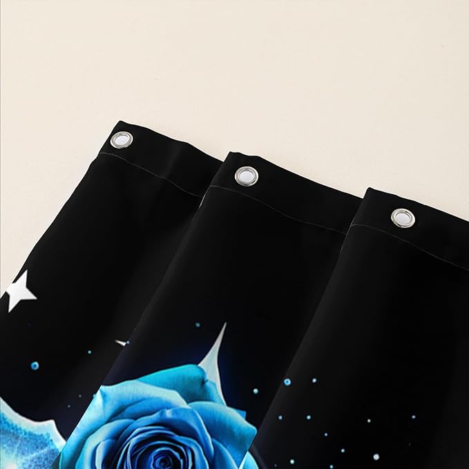 AILONEN Sugar Skull Shower Curtain for Bathroom,Blue Rose Flower Bath Curtain,Romantic Floral Skeleton Decor Bathroom Waterproof Curtain with 12 Plastic Hooks, 60" W*72" H