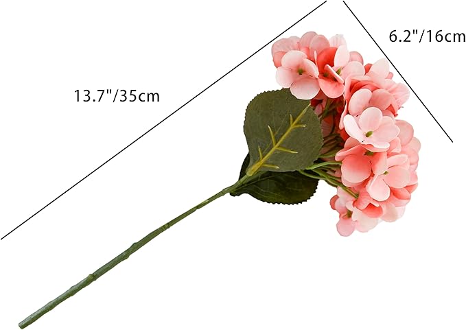 Mandy's 3 Stems Coral Artificial Hydrangea Flowers – 13.7” Realistic Silk Bouquet for Centerpieces, Wedding & Home Decor