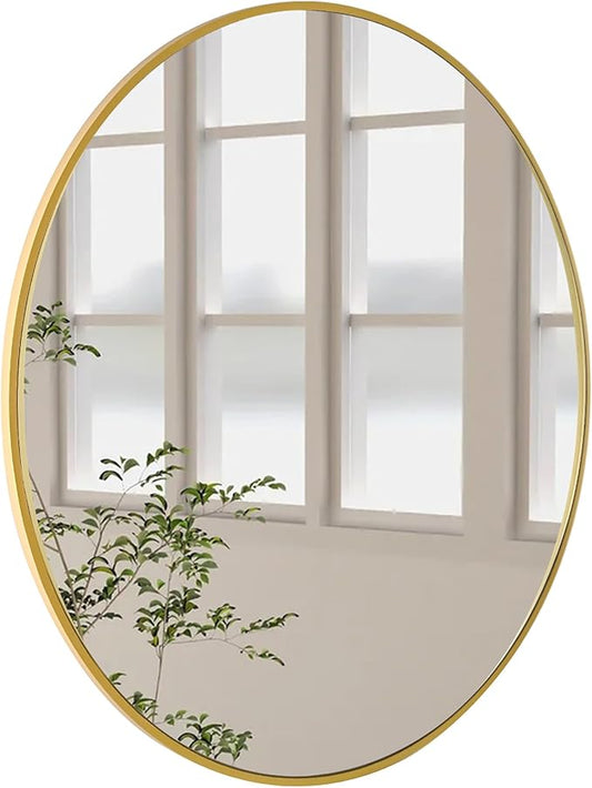 CULER Round Gold Bathroom 30 Inch Mirror,Circle Wall Modern Mirror for Bedroom,Hanging Vanity Tempered Glass Mirrors for Entryway or Living Room