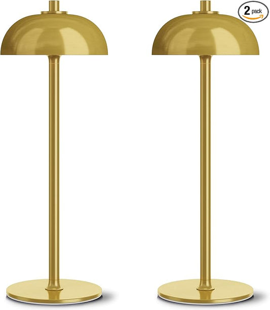 2 Pack Cordless Table Lamp, 5000mAh Portable Rechargeable Table Lamp, 3 Color Modes Stepless Dimming Table Light with Memory Function, for Dinner, Patio, Home, Restaurant.(Brushed Gold)
