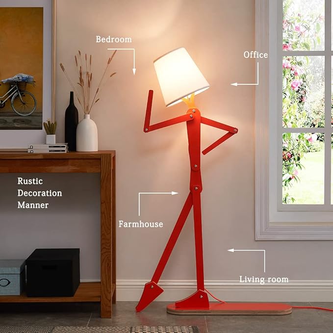 Cool Tall Floor Lamp for Bedroom & Living Room - Unique Corner Decorative Reading Wood Standing Light Creative Swing Arm Design for Farmhouse Dorn Gift Idea - Oran Orange Bulb Included