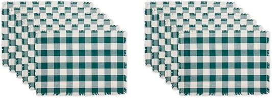 DII Heavyweight Fringed Check Tabletop Collection, Placemat Set, 13x19, Teal, 6 Piece (Pack of 2)