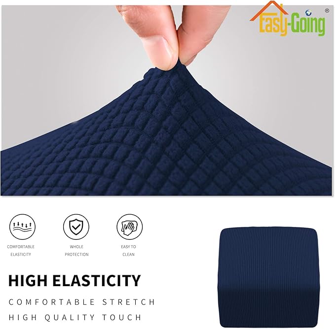 Easy-Going Stretch Square Ottoman Cover Folding Storage Stool Furniture Protector Soft slipcover with Elastic Bottom (15x15x15inch, Navy)