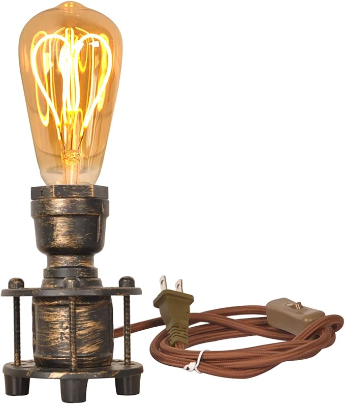 Vintage Industrial Table Lamp Base for E26 Edison Bulb, Steampunk Antique Accent Lights, Retro Desk lamp Decoration Bedside for Living Room Bedroom Coffee House Bar (Brass)
