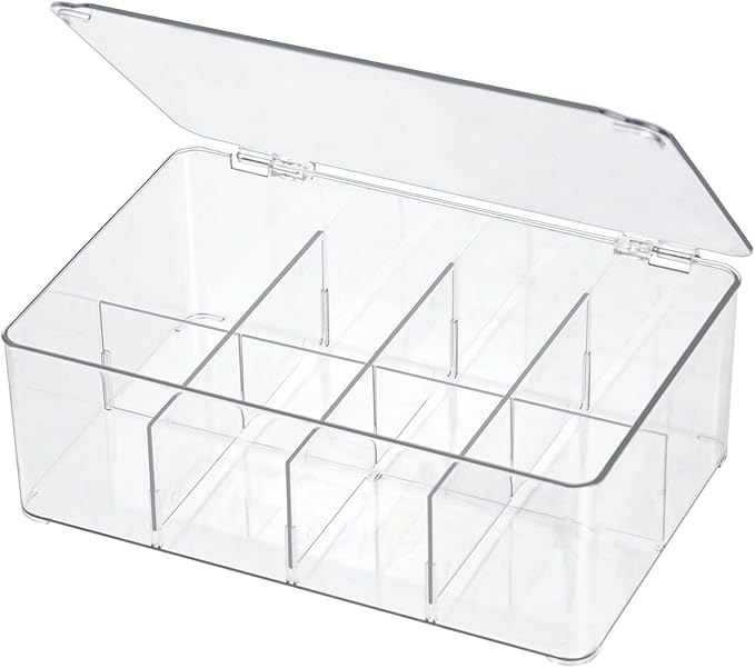 Clear Tea Bag Organizer, Dresser Organizers Drawer Organzier Storage Container with Removable Dividers, Plastic Storage Bin with Lid, Organizer for Scarves Ties Bras
