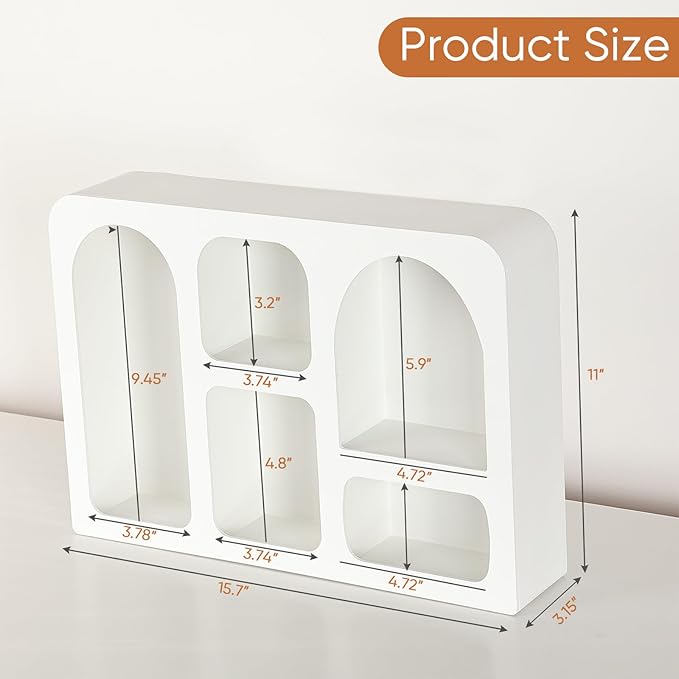 Ella & Emma White Decorative Floating Wall Shelf, Geometric Arched Boho Nordic Modern Style Shelves for Decor, Mounted Storage in Nursery, Bedroom, Living Room, Bathroom