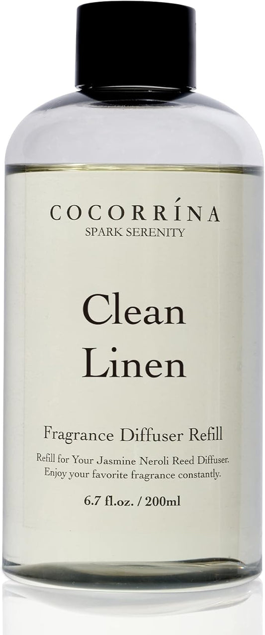 Cocorrína Clean Linen Scented Reed Diffuser Oil with 8 Sticks Fragrance for Bedroom, Bathroom, Oil Diffuser, Home Décor, 6.7 oz. (200 ml)