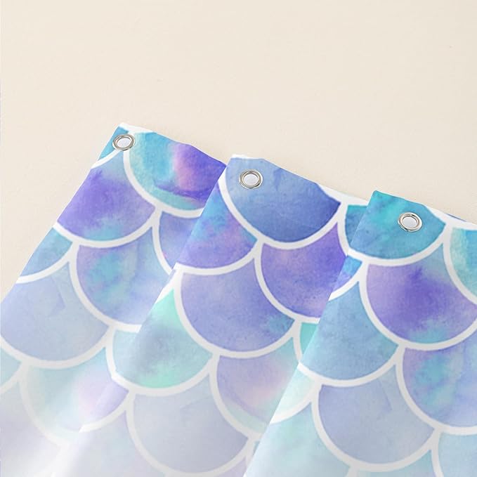 AILONEN Mermaid Shower Curtain,Watercolor Whale and Mermaid Bath Curtain,Beautiful Mermaid Princess Shower Curtain Ocean Fish Scale Print Curtain Waterproof with 12 Plastic Hooks, 72" W*78" H