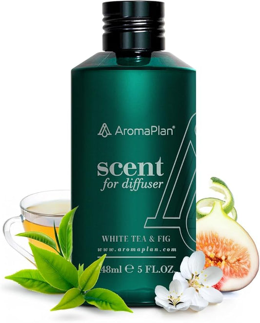 Aromaplan Hotel Scents White Tea & Fig 5 Fl Oz (148ml), Home Luxury Aroma & Hotel Fragrance Diffuser Oil- Hotel Diffuser Oil for Aromatherapy- USA Made, Bigger Bottle, Bolder Aroma & Longer Lasting